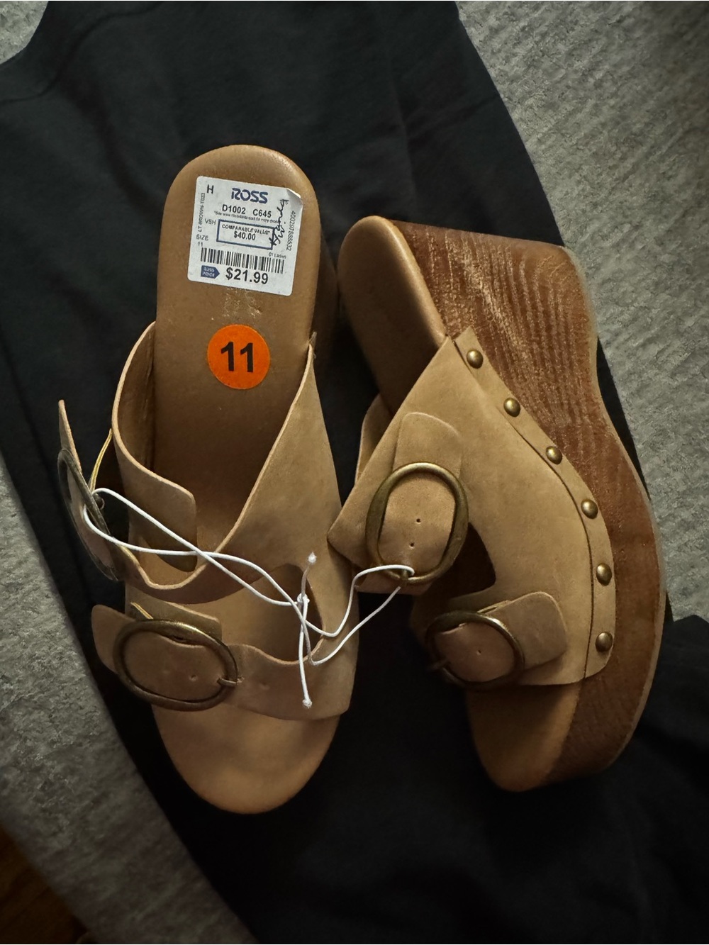 Seychelles Tan Suede Platform Slide Sandals with Buckle Accents